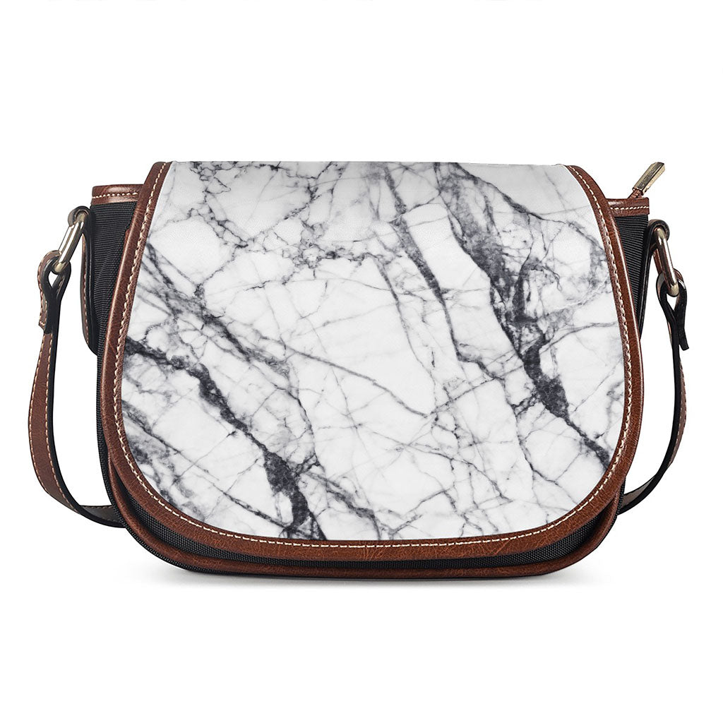 White Gray Scratch Marble Print Saddle Bag