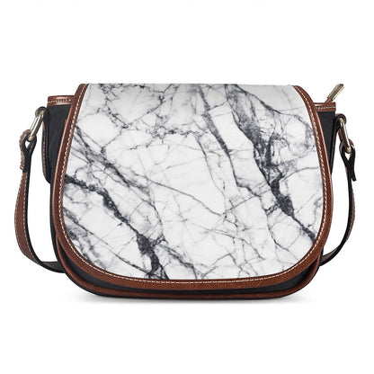 White Gray Scratch Marble Print Saddle Bag