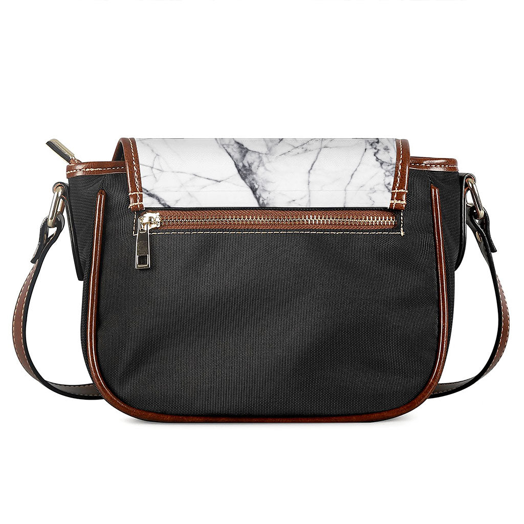 White Gray Scratch Marble Print Saddle Bag