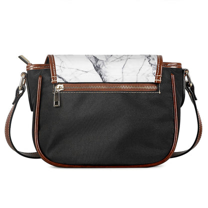 White Gray Scratch Marble Print Saddle Bag