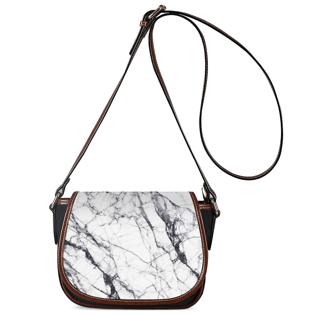 White Gray Scratch Marble Print Saddle Bag