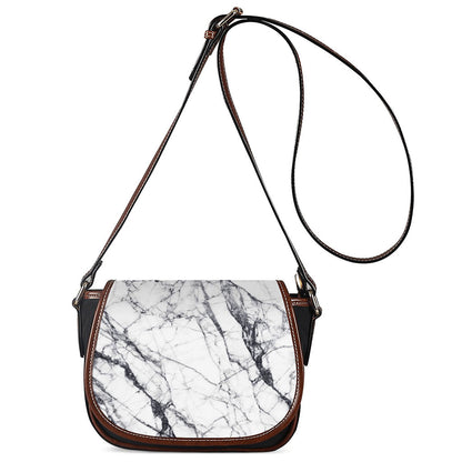 White Gray Scratch Marble Print Saddle Bag