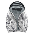 White Gray Scratch Marble Print Sherpa Lined Zip Up Hoodie