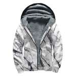 White Gray Scratch Marble Print Sherpa Lined Zip Up Hoodie