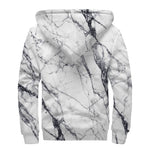 White Gray Scratch Marble Print Sherpa Lined Zip Up Hoodie