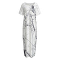 White Gray Scratch Marble Print Short Sleeve Long Nightdress