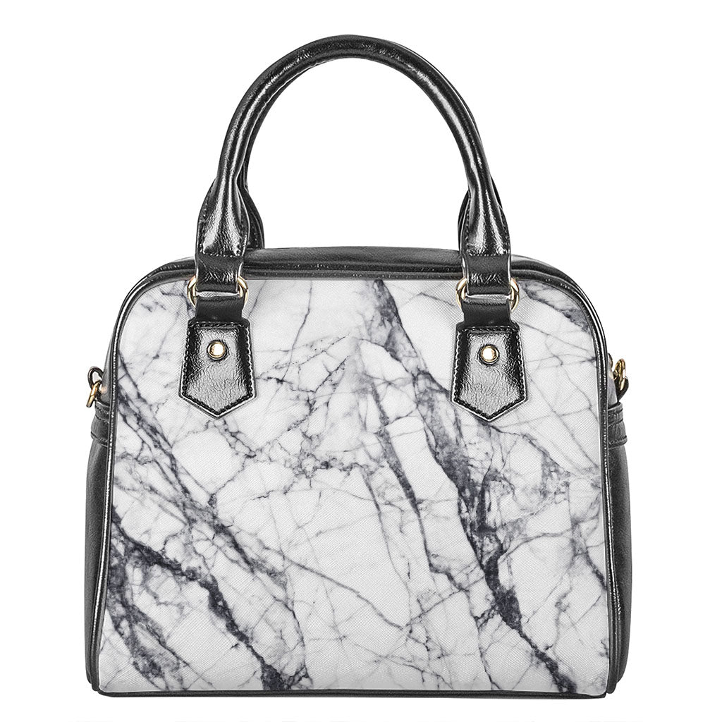 White Gray Scratch Marble Print Shoulder Handbag