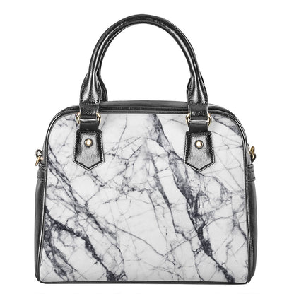 White Gray Scratch Marble Print Shoulder Handbag