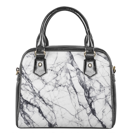 White Gray Scratch Marble Print Shoulder Handbag