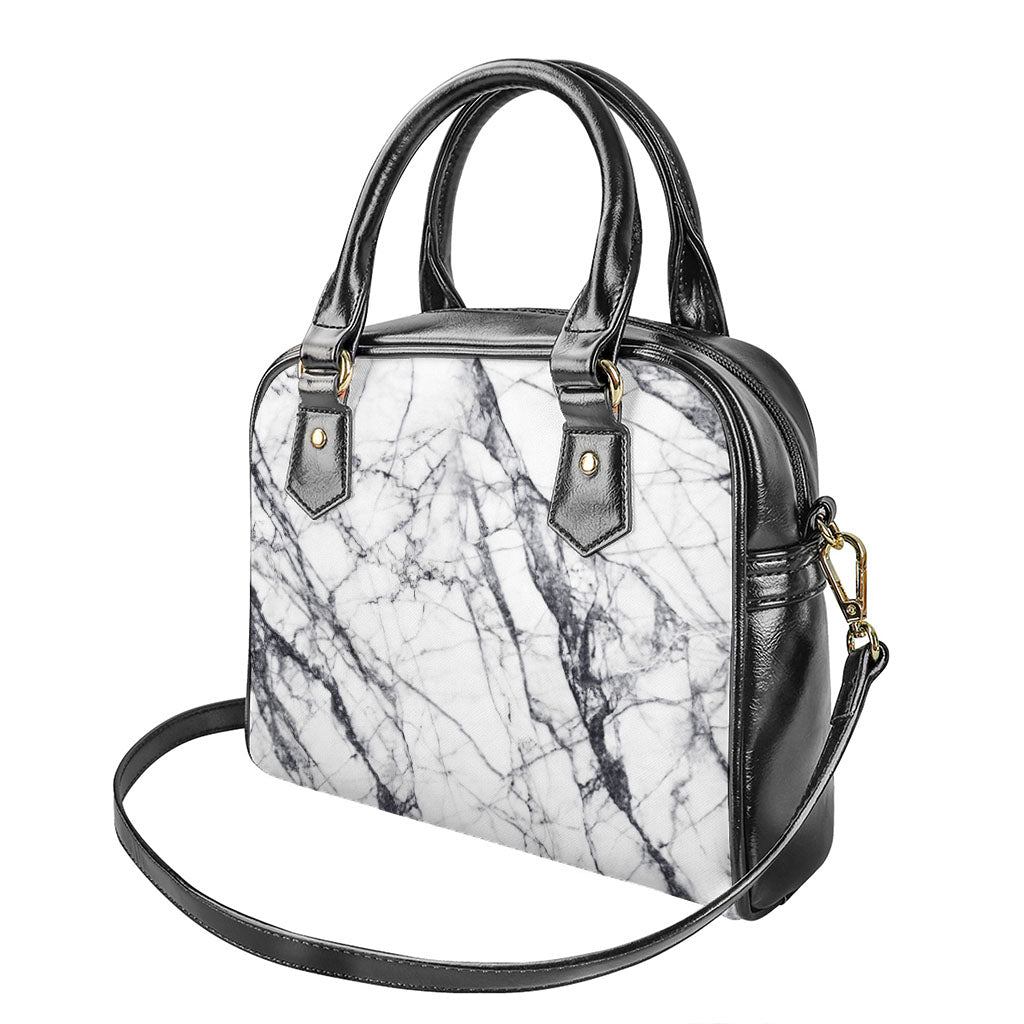White Gray Scratch Marble Print Shoulder Handbag
