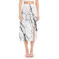 White Gray Scratch Marble Print Side Slit Midi Skirt