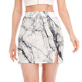 White Gray Scratch Marble Print Side Slit Mini Skirt