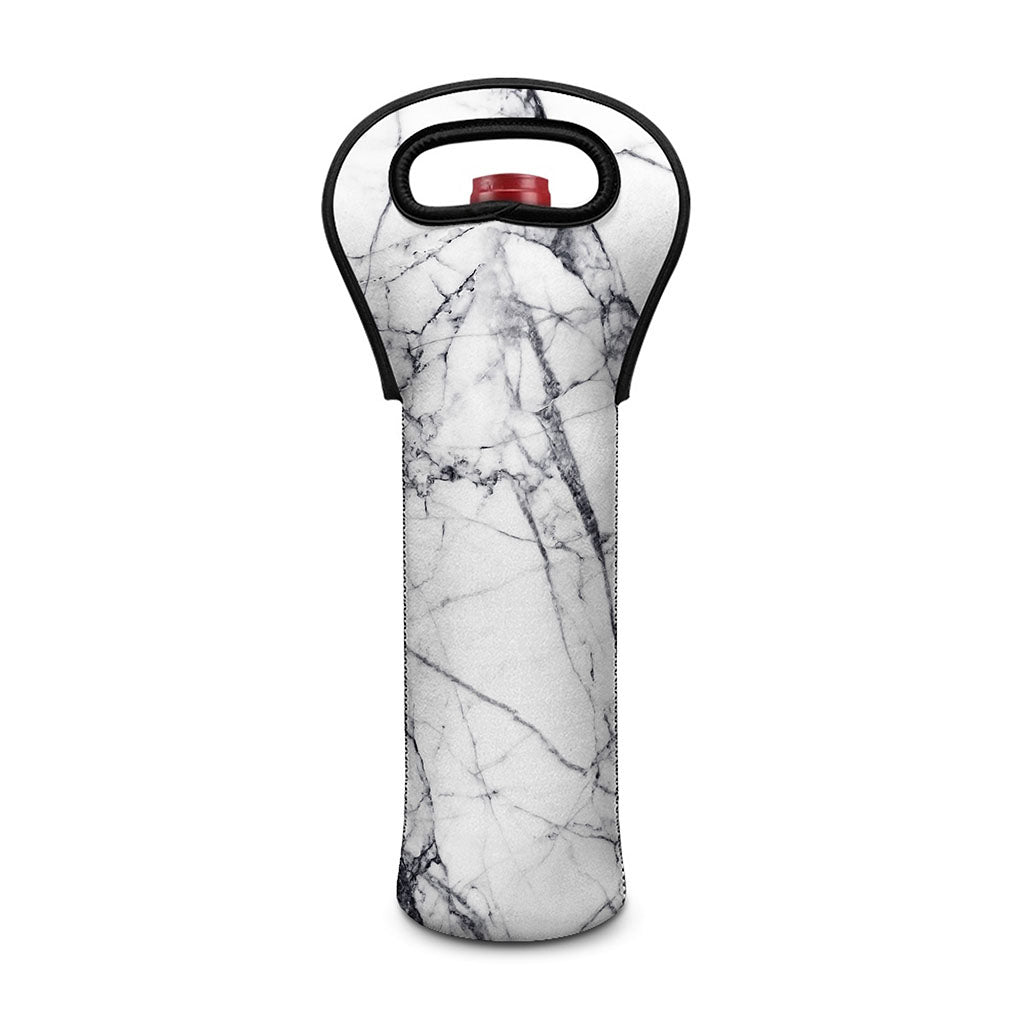 White Gray Scratch Marble Print Single Neoprene Wine Tote