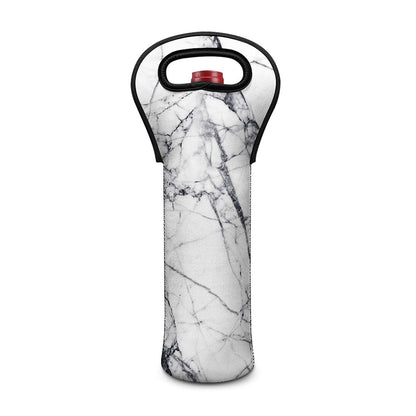 White Gray Scratch Marble Print Single Neoprene Wine Tote