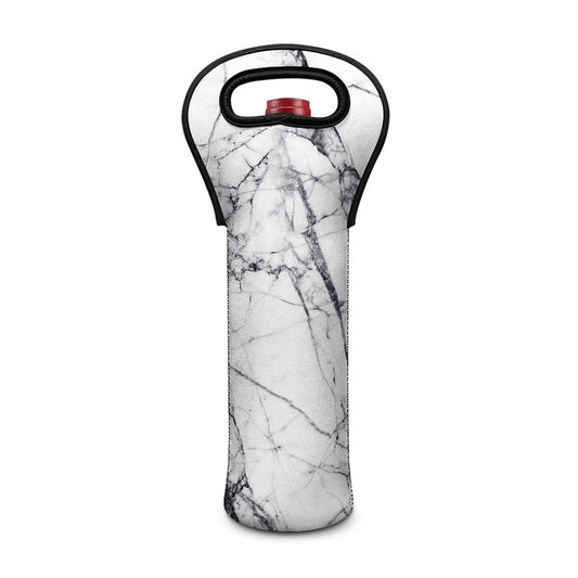 White Gray Scratch Marble Print Single Neoprene Wine Tote