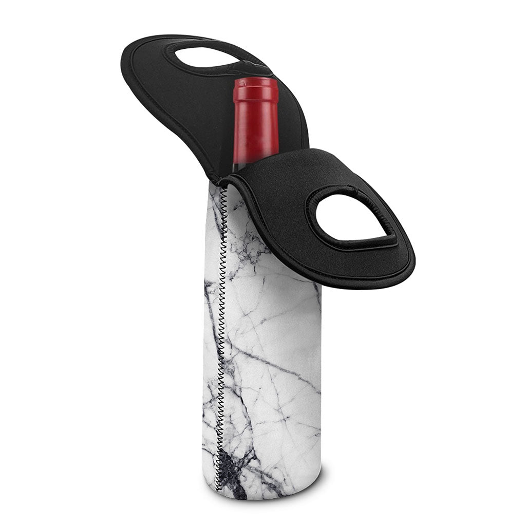 White Gray Scratch Marble Print Single Neoprene Wine Tote