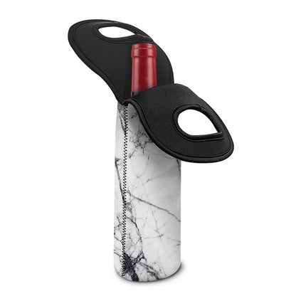 White Gray Scratch Marble Print Single Neoprene Wine Tote