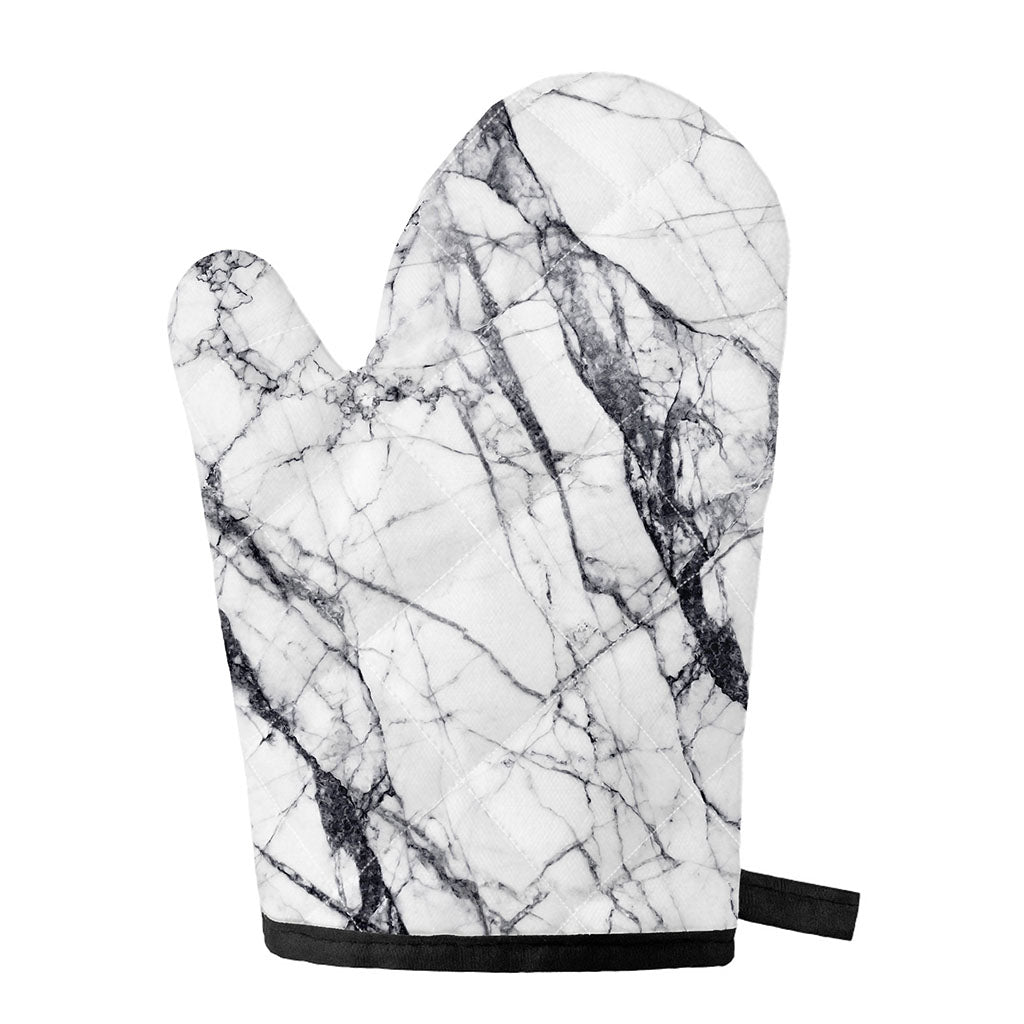 White Gray Scratch Marble Print Single Oven Mitt