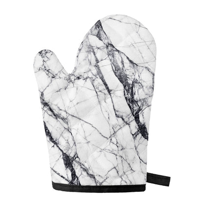 White Gray Scratch Marble Print Single Oven Mitt