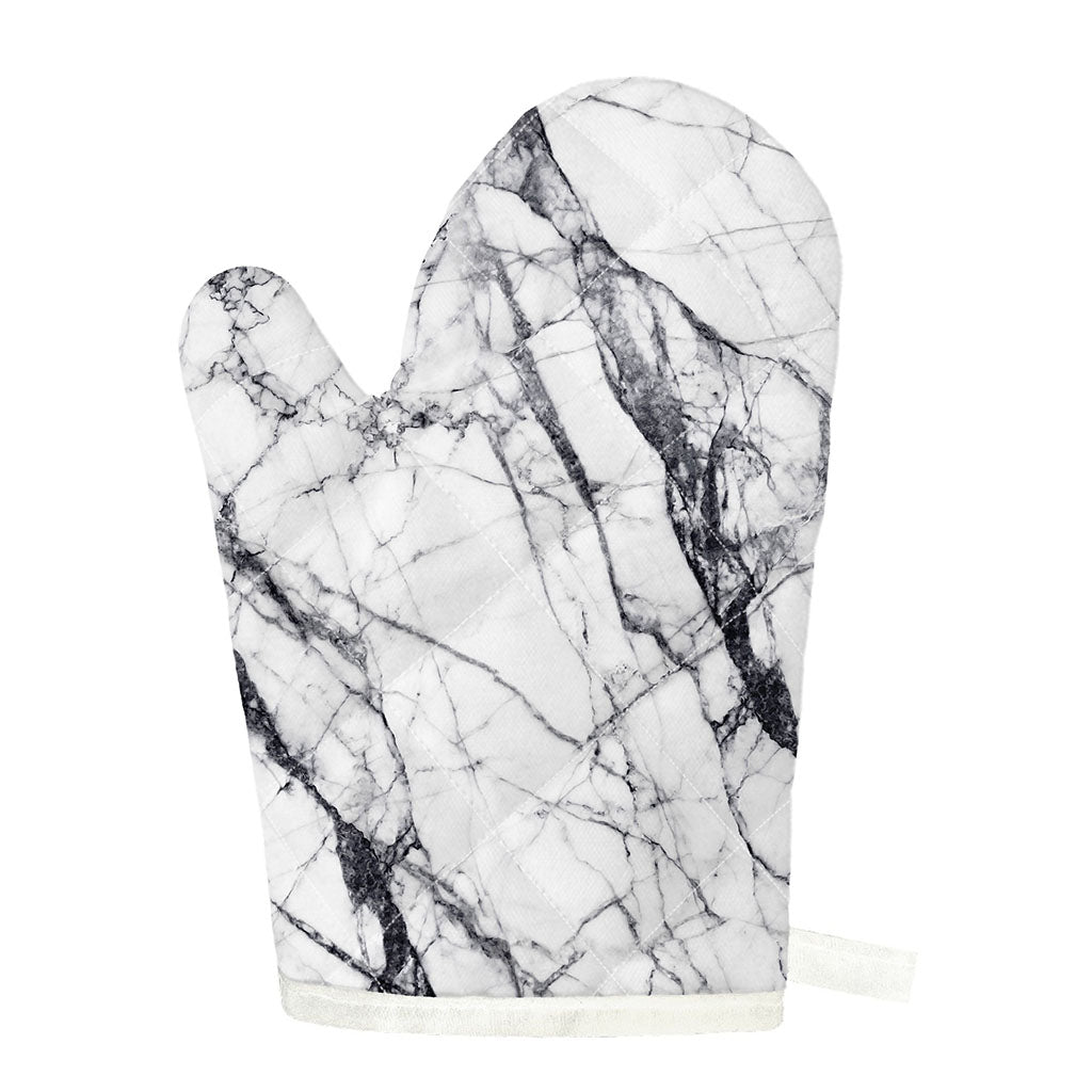White Gray Scratch Marble Print Single Oven Mitt