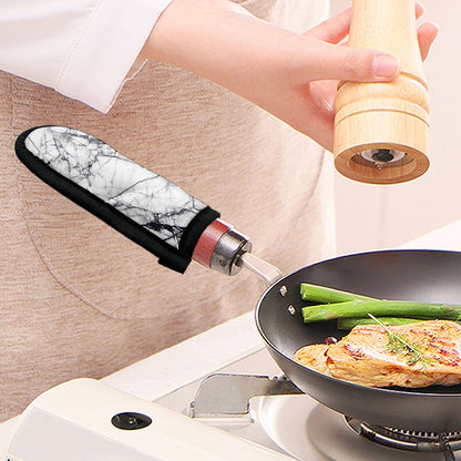 White Gray Scratch Marble Print Skillet Handle Cover