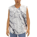 White Gray Scratch Marble Print Sleeveless Baseball Jersey