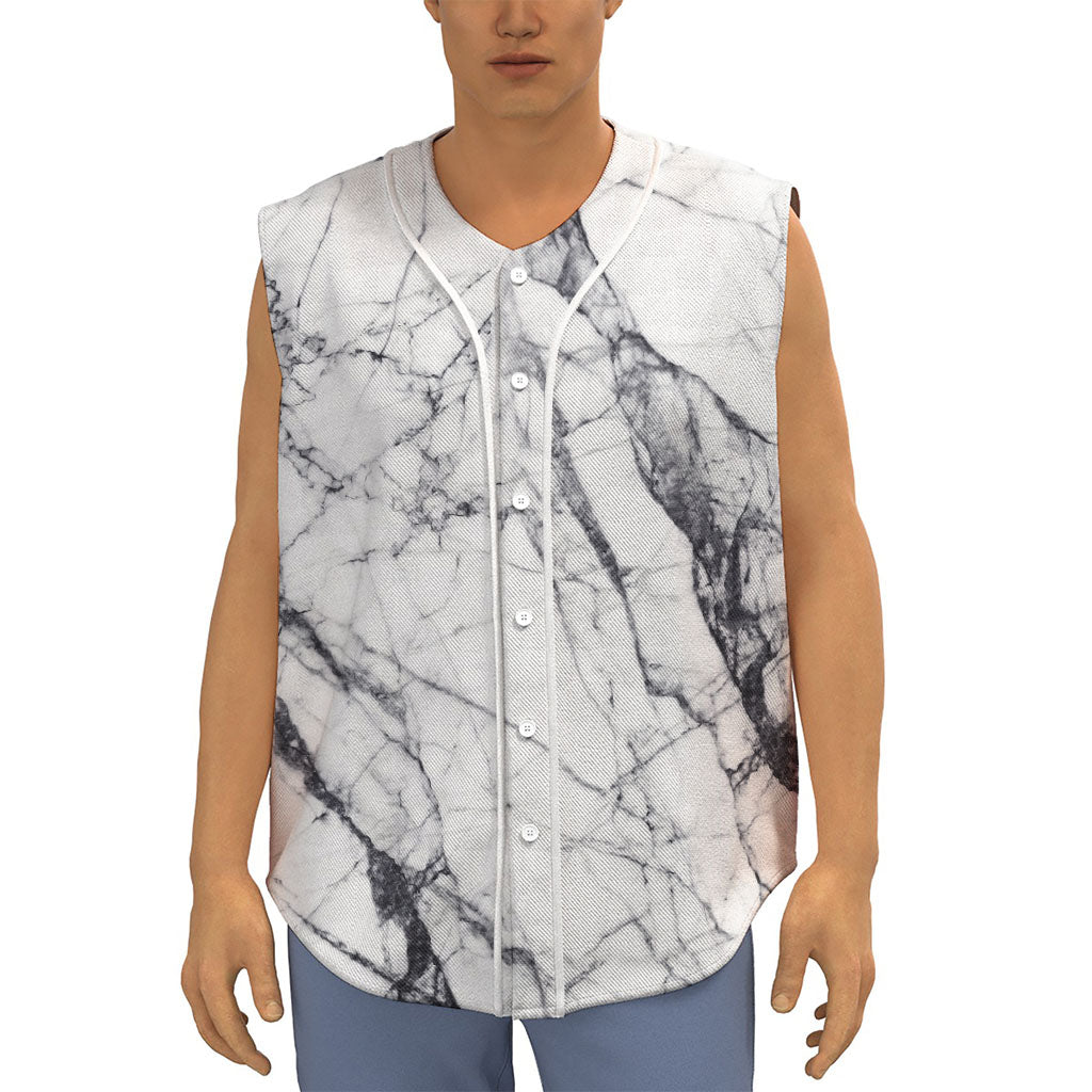White Gray Scratch Marble Print Sleeveless Baseball Jersey