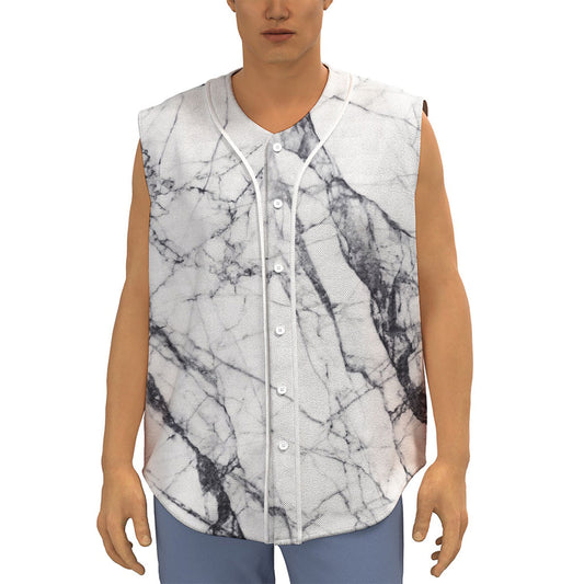 White Gray Scratch Marble Print Sleeveless Baseball Jersey