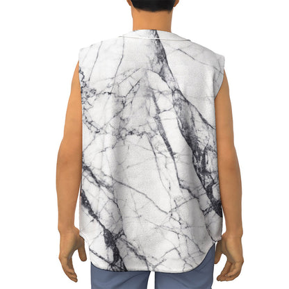 White Gray Scratch Marble Print Sleeveless Baseball Jersey