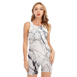 White Gray Scratch Marble Print Sleeveless One Piece Swimsuit