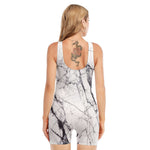 White Gray Scratch Marble Print Sleeveless One Piece Swimsuit