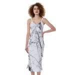 White Gray Scratch Marble Print Slim Fit Midi Cami Dress