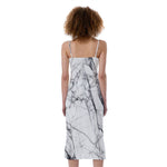 White Gray Scratch Marble Print Slim Fit Midi Cami Dress