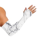 White Gray Scratch Marble Print Sun Protection Arm Sleeves