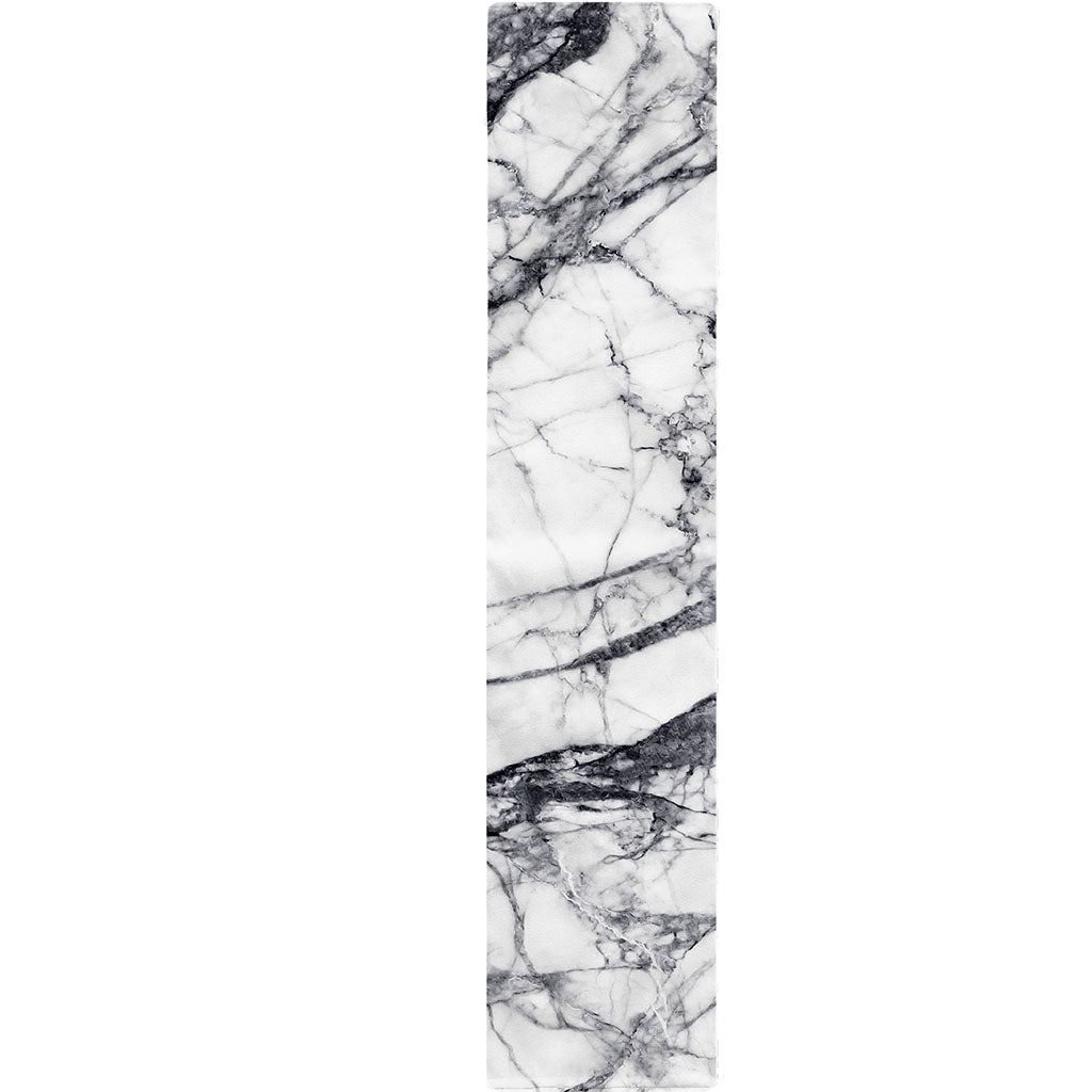 White Gray Scratch Marble Print Table Runner