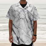 White Gray Scratch Marble Print Textured Short Sleeve Shirt