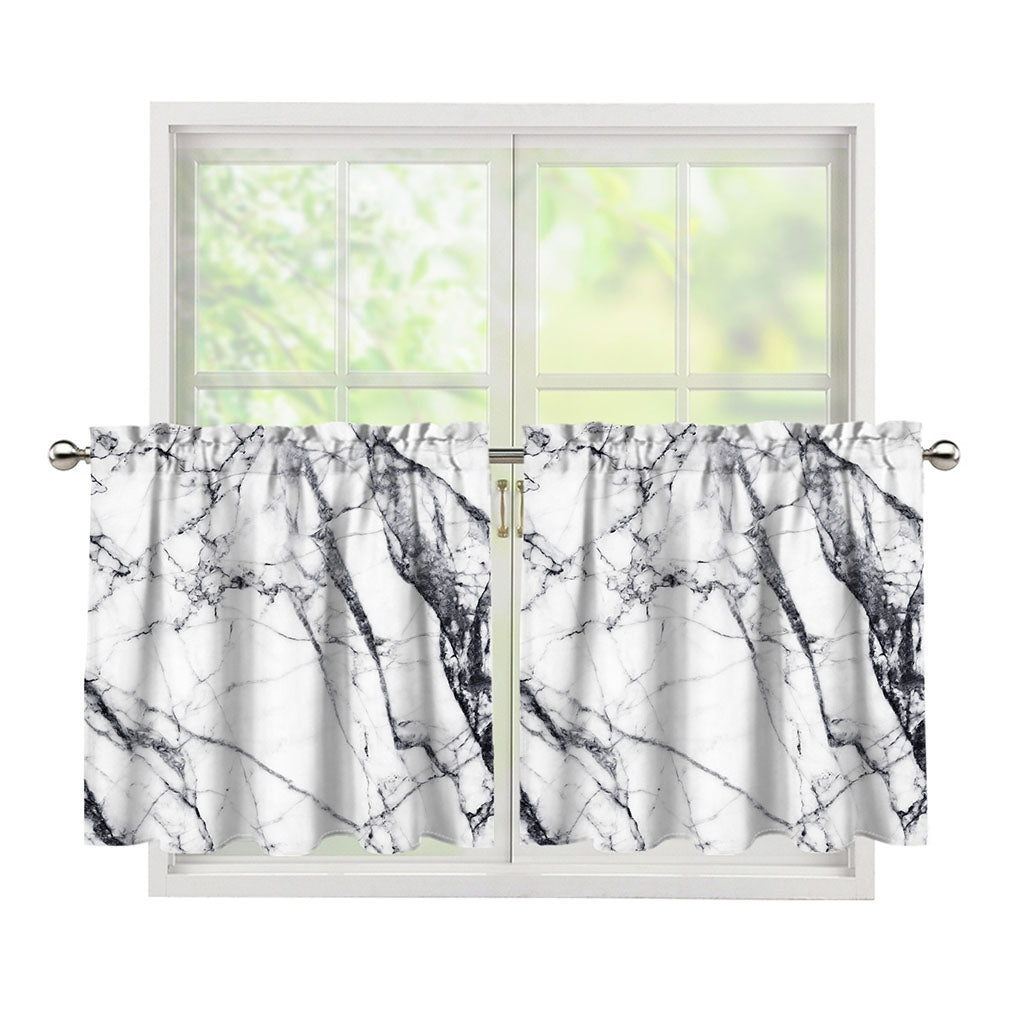 White Gray Scratch Marble Print Tier Curtains