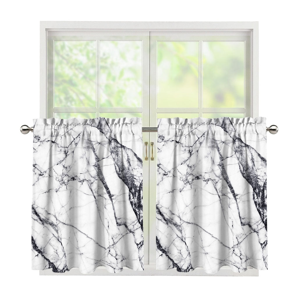 White Gray Scratch Marble Print Tier Curtains