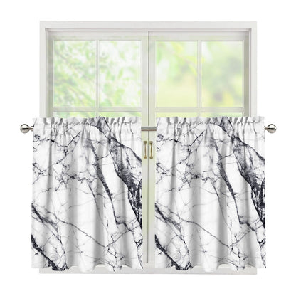 White Gray Scratch Marble Print Tier Curtains