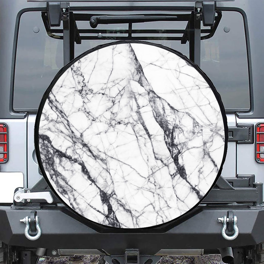 White Gray Scratch Marble Print Tire Cover