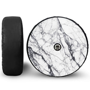 White Gray Scratch Marble Print Tire Cover With Camera Hole