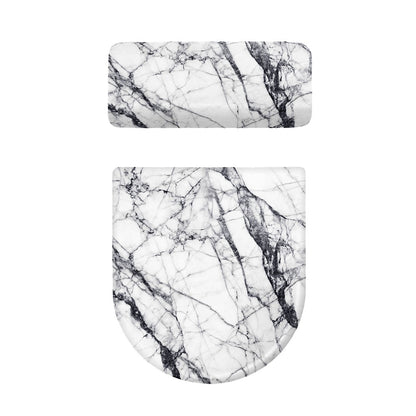 White Gray Scratch Marble Print Toilet Lid And Tank Cover Set