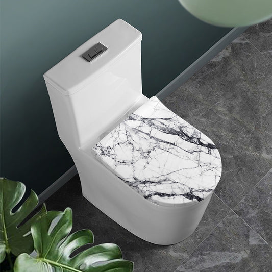 White Gray Scratch Marble Print Toilet Lid Cover