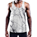 White Gray Scratch Marble Print Men's Workout Tank Top