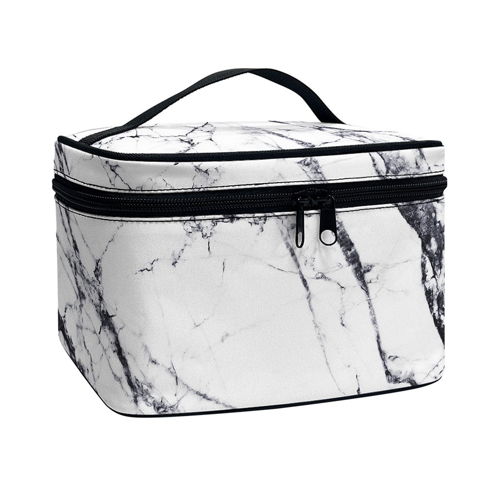 White Gray Scratch Marble Print Travel Makeup Bag