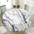 White Gray Scratch Marble Print Waterproof Round Tablecloth