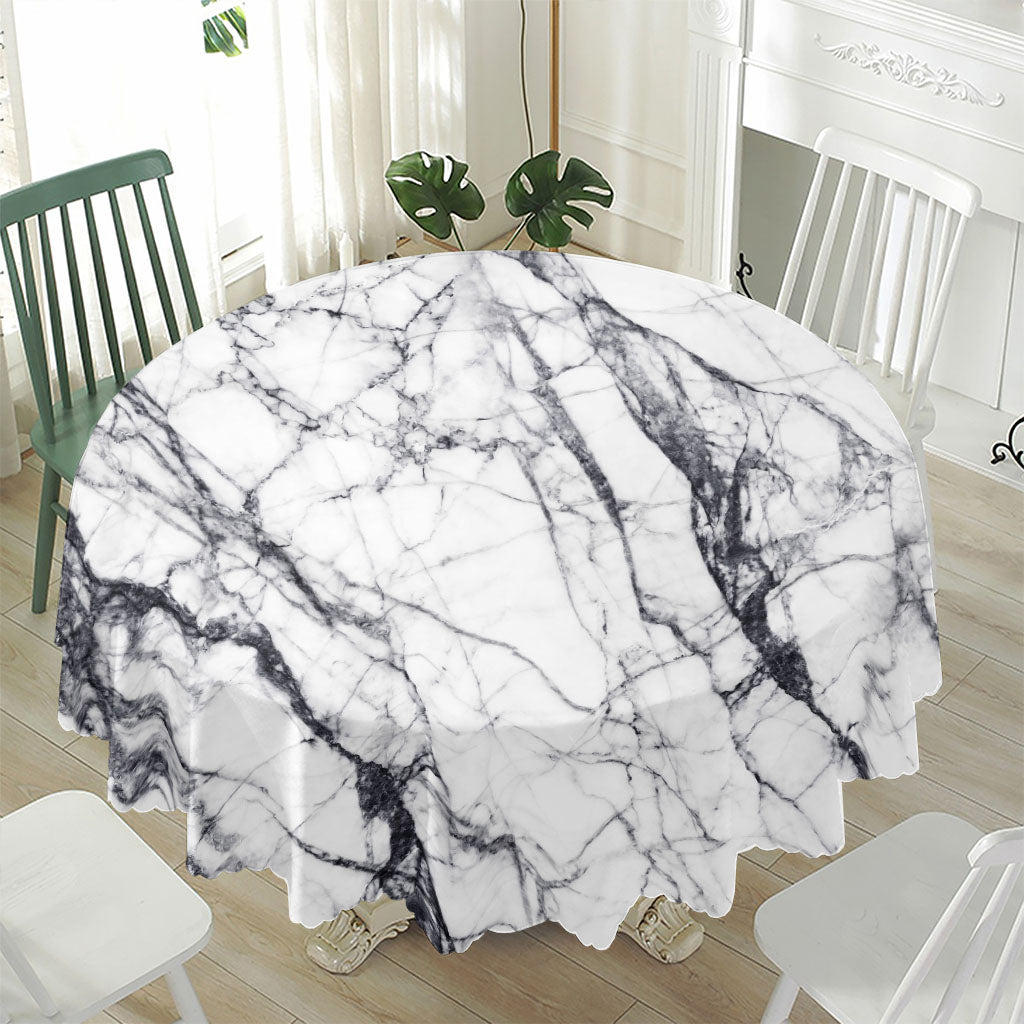 White Gray Scratch Marble Print Waterproof Round Tablecloth