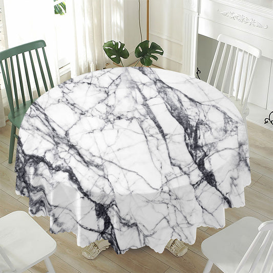 White Gray Scratch Marble Print Waterproof Round Tablecloth