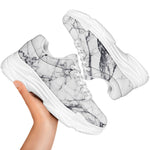 White Gray Scratch Marble Print White Chunky Shoes