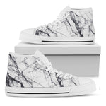 White Gray Scratch Marble Print White High Top Sneakers